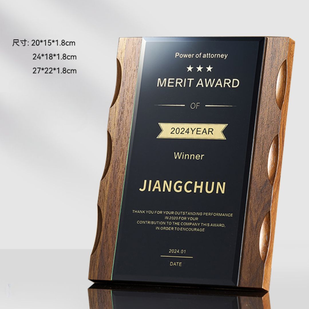 水晶授權獎牌 仿木底座 可更換設計